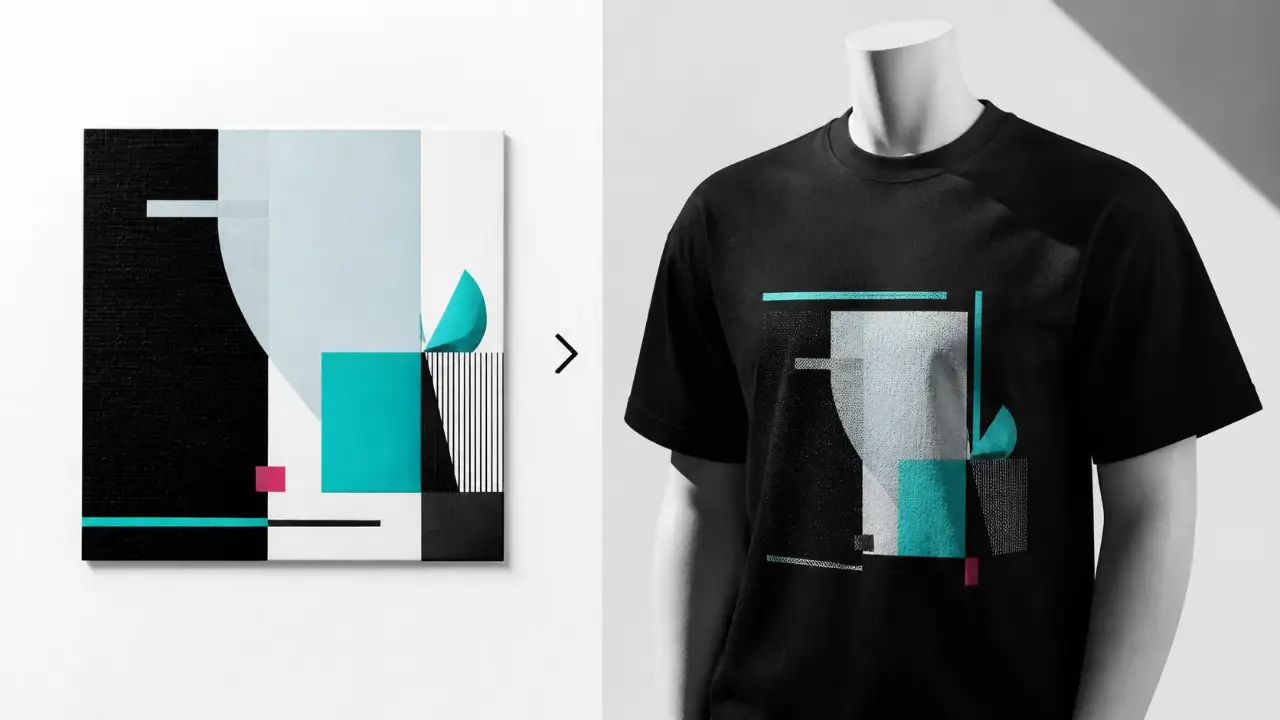 一枚のアートワークが身体に着られるTシャツへ再構成される様子